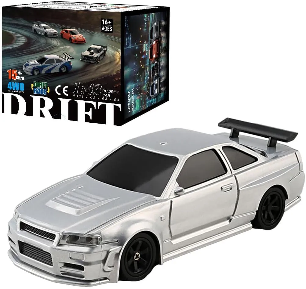 Drifting Car, 15km/h with Lights, Electric Indoor RWD RC Gift for Adults, Electric Four-Wheel Drive Sports Fans RC Drift Car, 1/43 2.4G Mini universal avalanche boxlike 4WD 