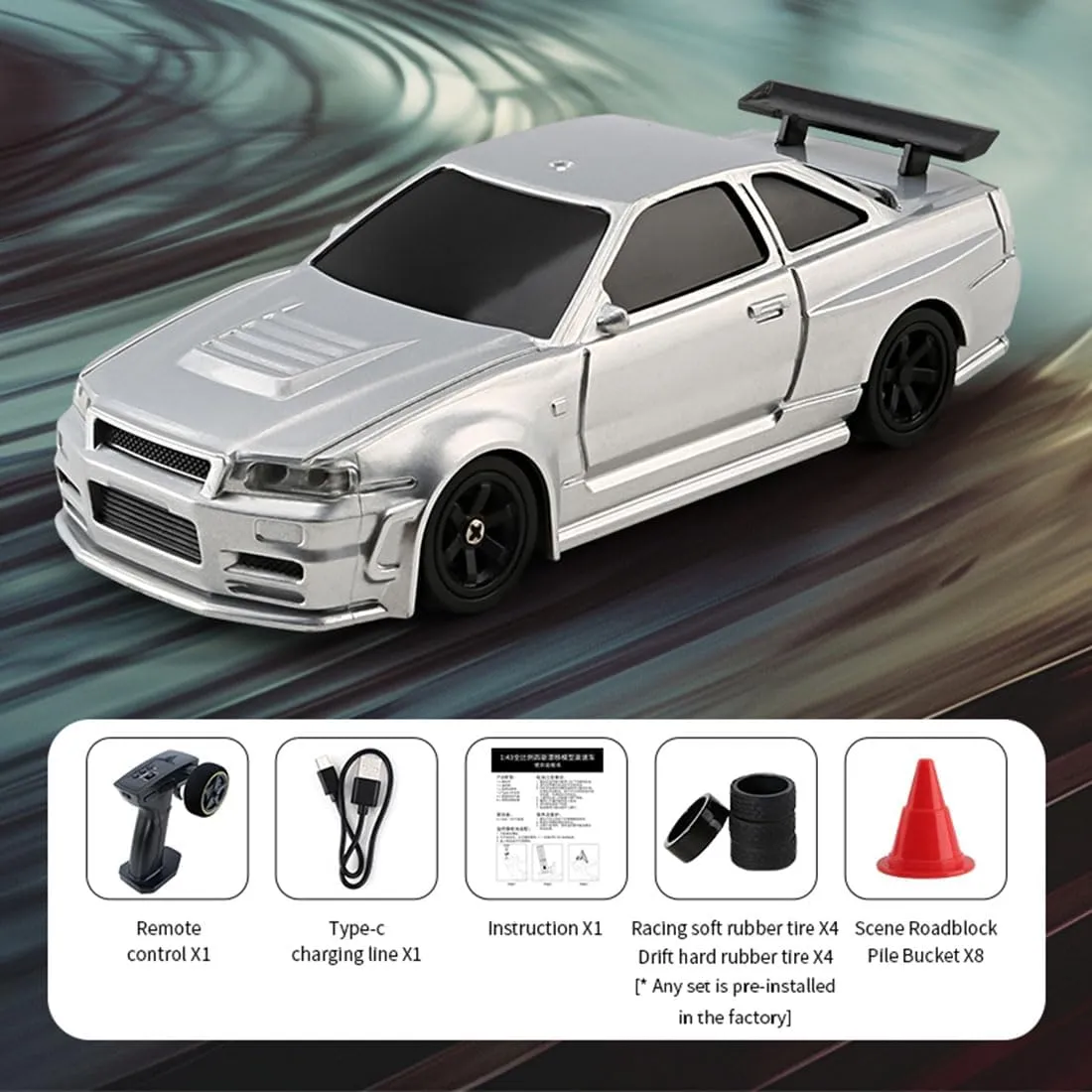 Drifting Car, 15km/h with Lights, Electric Indoor RWD RC Gift for Adults, Electric Four-Wheel Drive Sports Fans RC Drift Car, 1/43 2.4G Mini universal avalanche boxlike 4WD 