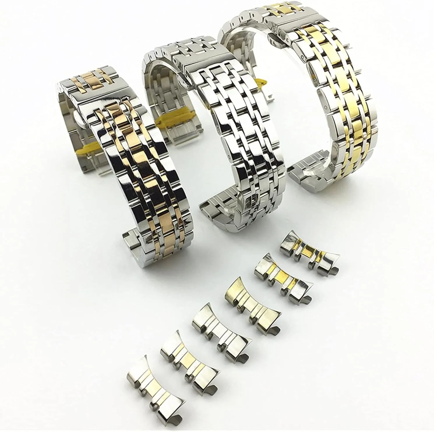 dual interface flat and curved butterfly buckle seven bead eletricity watchband steel 