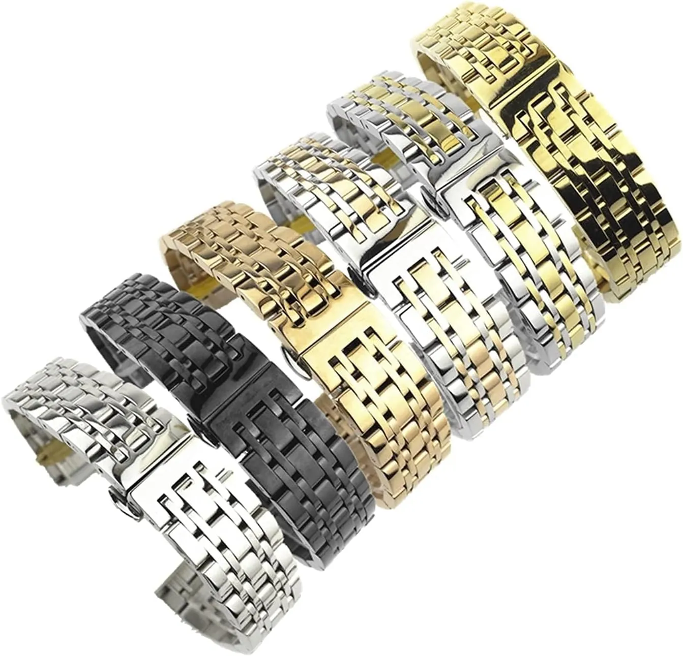 dual interface flat and curved butterfly buckle strap seven bead stainless fatigue entrepreneurial simulate smoothness watchband steel solid 