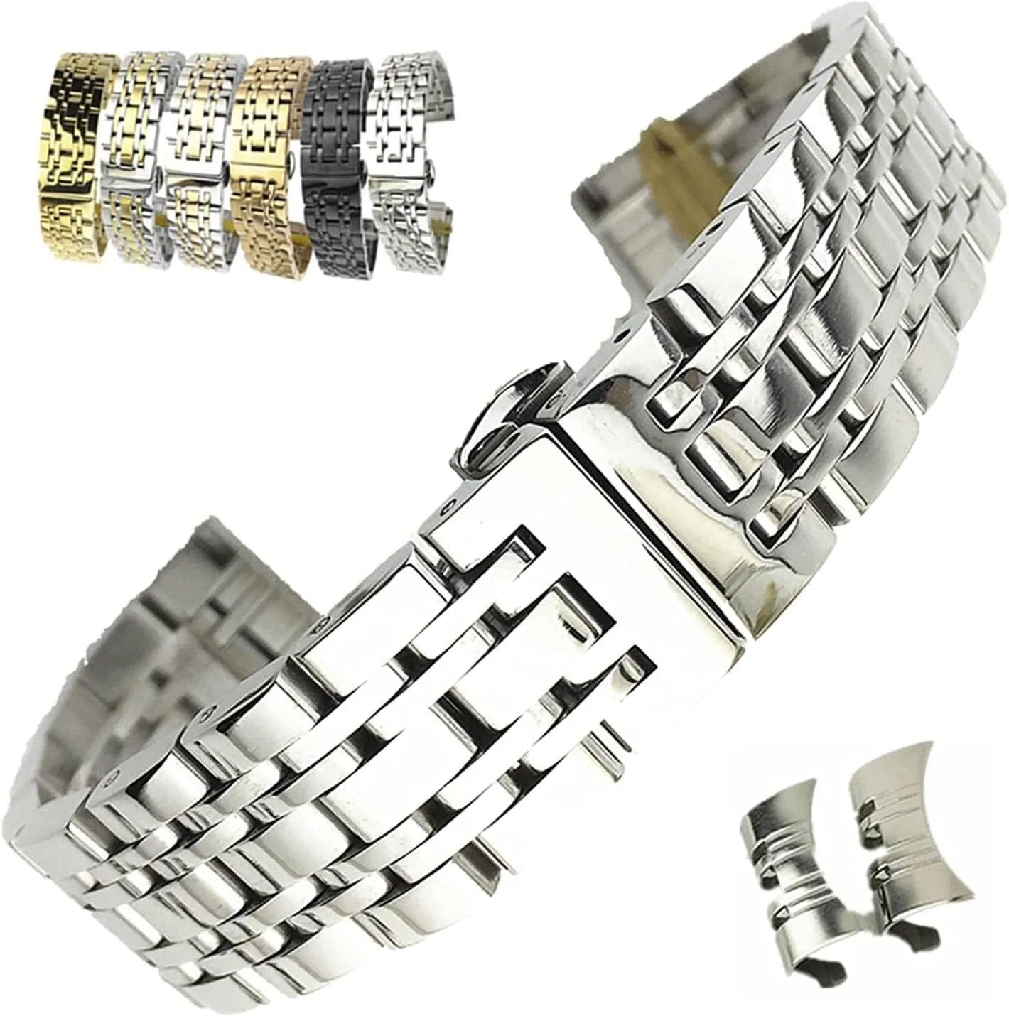 dual interface flat and curved butterfly buckle strap seven bead stainless fatigue entrepreneurial simulate smoothness watchband steel solid 