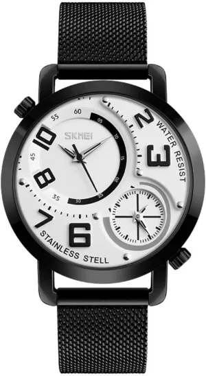 Dual Time decent Zone Military Stainless Steel Mesh Band Analog Classic Gifts Wrist Watch MASTOPMen's Quartz Watch 