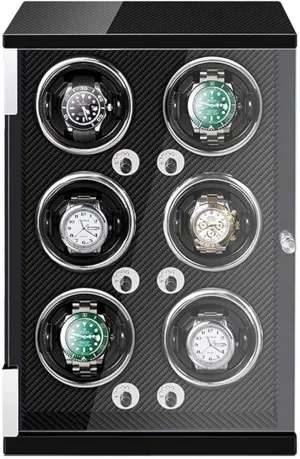 dulcimer adventure LED Light, Adjustable Pillows, 5 Rotation Modes, AC Powered Automatic Watch Winder Box for 6 Watches, Quiet Motor, Built-in 