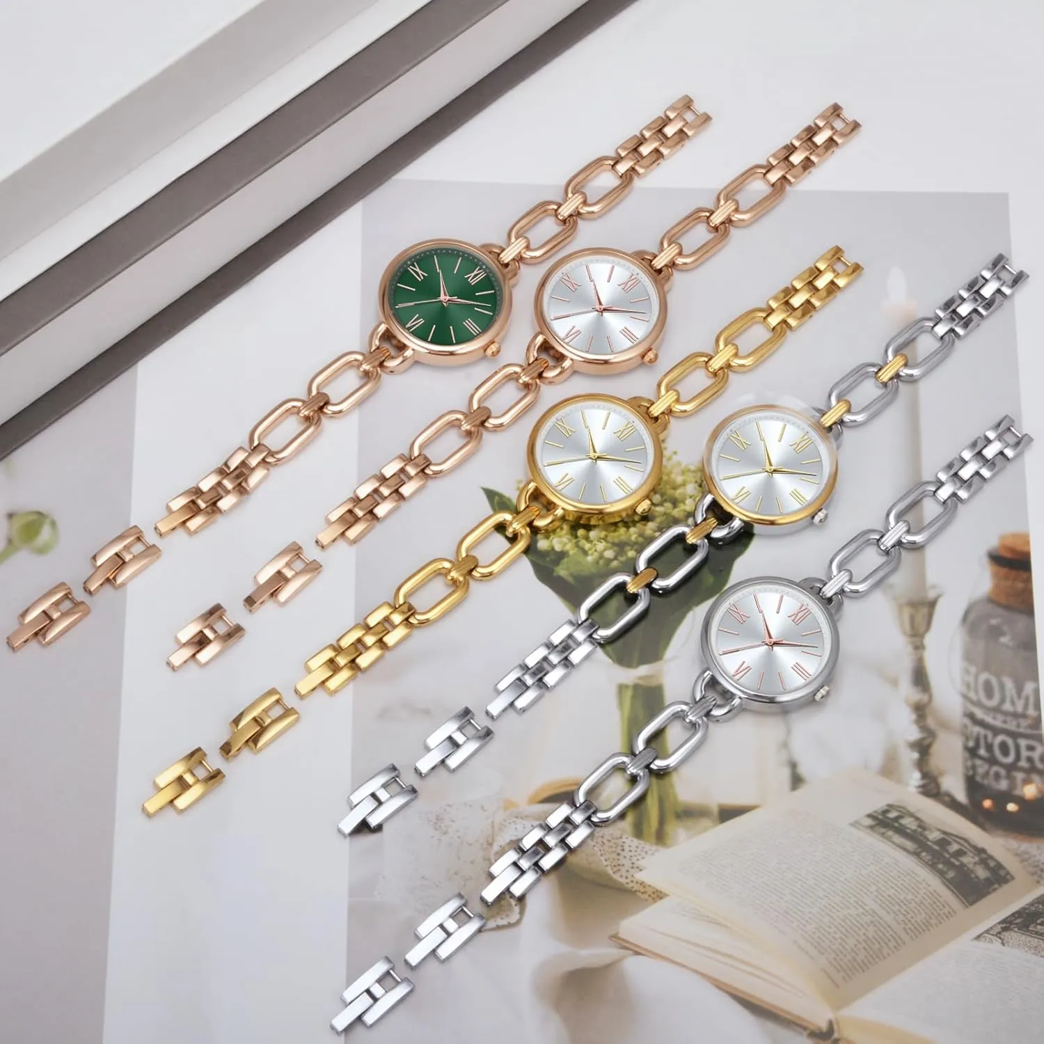 Easy Adjustable Length Bracelet Watches for Women, Vintage house beat Dainty Watches for Lady, Water Proof Smooth Surface Summer Cool Breathable Elegant Small Wrists and 