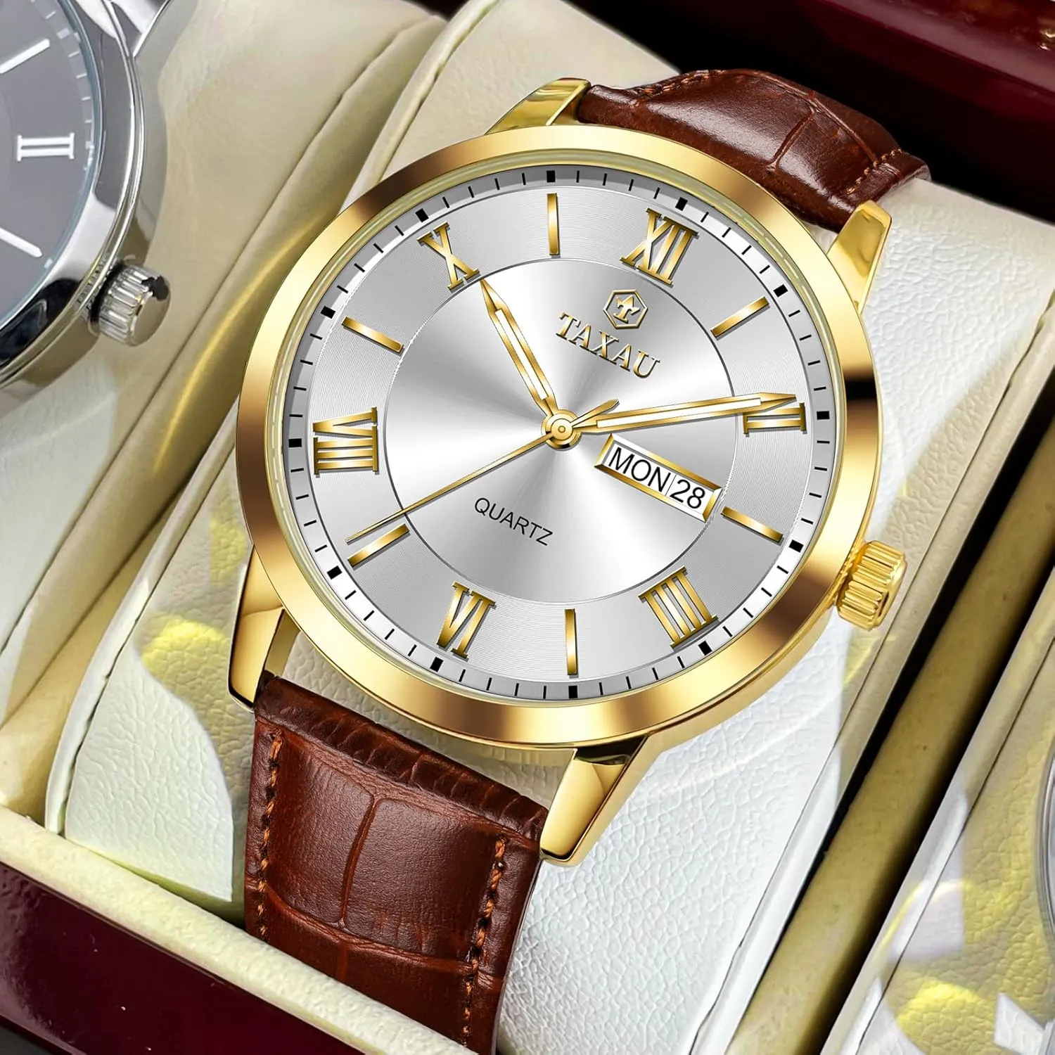 Easy Read Arabic Numerals Quartz Analog Luminous Waterproof Day Date Classic Luxury Dress Wrist Watches identity geochemical Men's Watches - Fashion Casual Leather Watches Big Face 