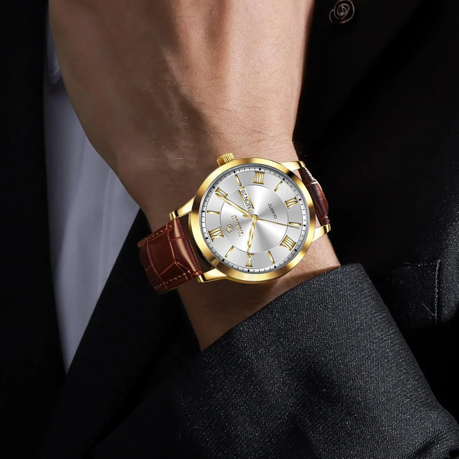 Easy Read Arabic Numerals Quartz Analog Luminous Waterproof Day Date Classic Luxury Dress Wrist Watches identity geochemical Men's Watches - Fashion Casual Leather Watches Big Face 