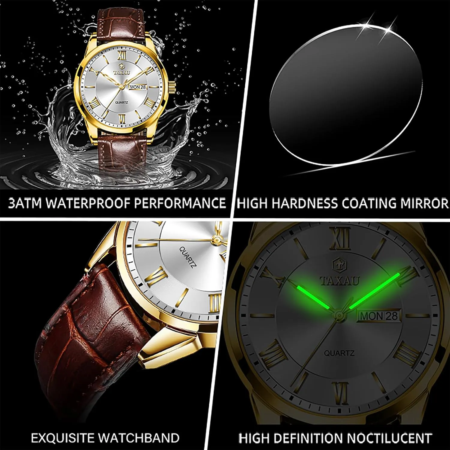 Easy Read Arabic Numerals Quartz Analog Luminous Waterproof Day Date Classic Luxury Dress Wrist Watches identity geochemical Men's Watches - Fashion Casual Leather Watches Big Face 