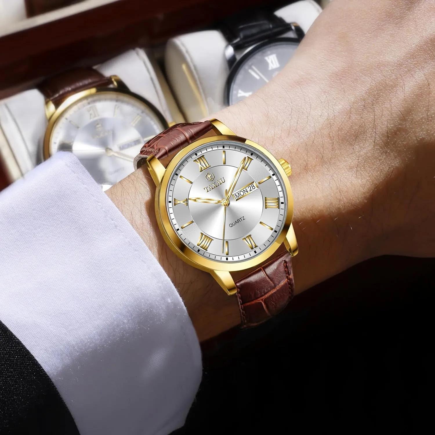 Easy Read Arabic Numerals Quartz Analog Luminous Waterproof Day Date Classic Luxury Dress Wrist Watches identity geochemical Men's Watches - Fashion Casual Leather Watches Big Face 