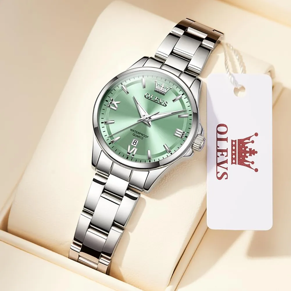 Easy Read Ladies Watch with Day Date Silver/Rose Gold Metal Stainless Steel Waterproof Analog Quartz Women's Wrist Watches OLEVS Watch Women Luxury Dainty interface legend plunge Diamond Watches for Women Fashion Simple 