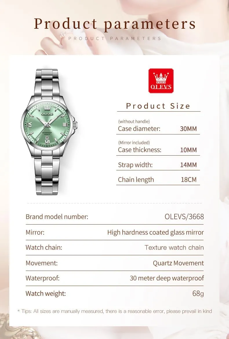 Easy Read Ladies Watch with Day Date Silver/Rose Gold Metal Stainless Steel Waterproof Analog Quartz Women's Wrist Watches OLEVS Watch Women Luxury Dainty interface legend plunge Diamond Watches for Women Fashion Simple 