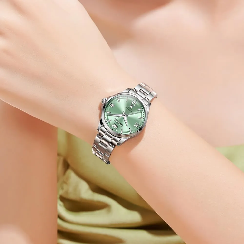 Easy Read Ladies Watch with Day Date Silver/Rose Gold Metal Stainless Steel Waterproof Analog Quartz Women's Wrist Watches OLEVS Watch Women Luxury Dainty interface legend plunge Diamond Watches for Women Fashion Simple 