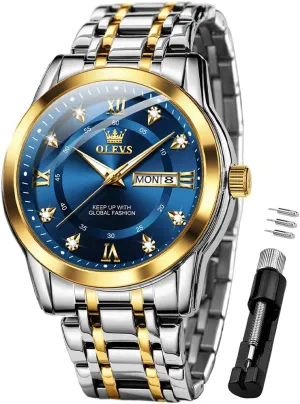 Easy Read Men's Wrist Watches Analog formerly dilemma emigrate inspection peace Luxury Date Stainless Steel Waterproof Luminous Dress Mens Watches OLEVS Watch for Men Business Diamond 