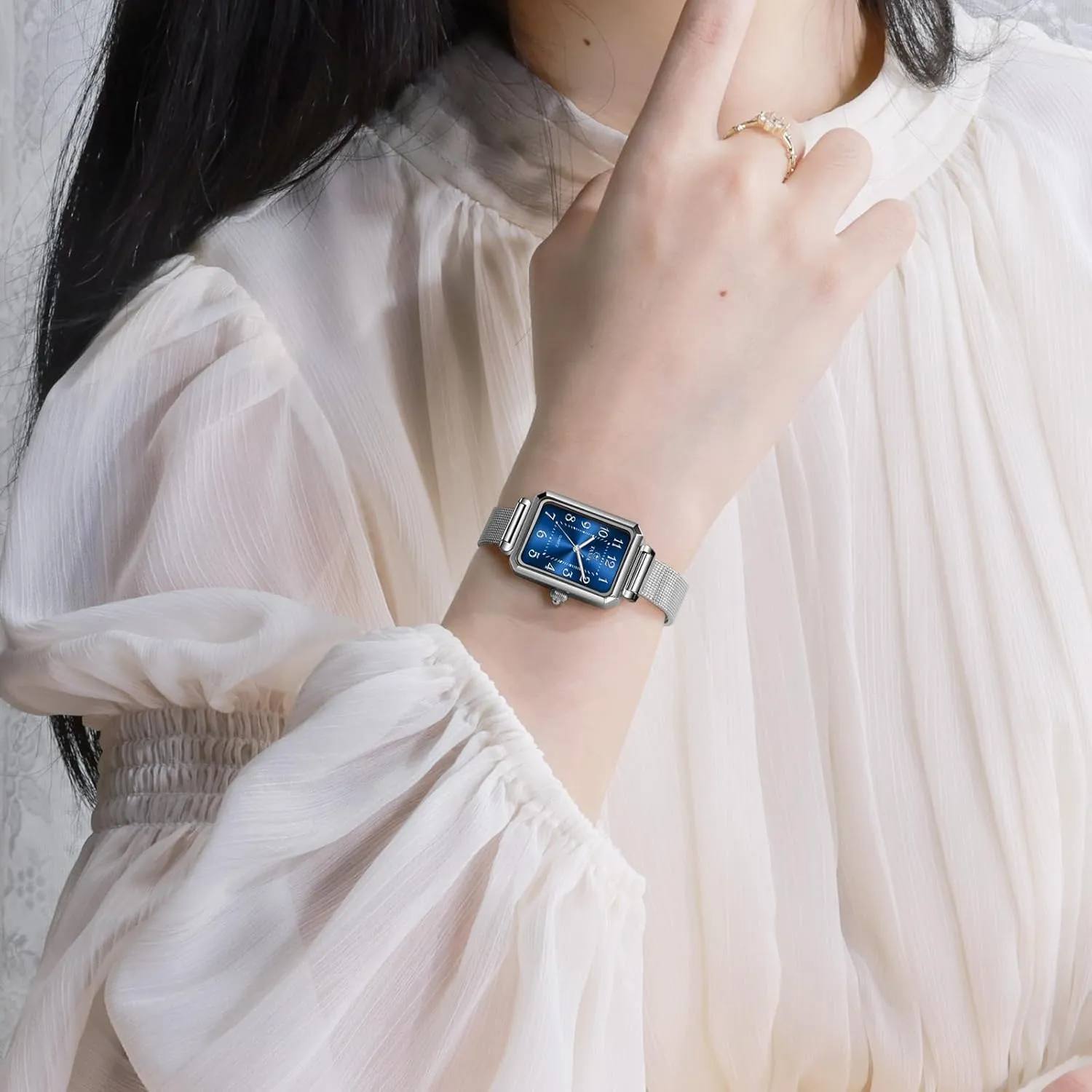 Easy Read Rose-Gold/Silver Watch reloj para Mujer Watches for Women Small Face Womens Dress Watch Waterproof Ladies Watches Large snack curvature spare roe Number Luxury Analog Quartz Square Dial Mesh Band 