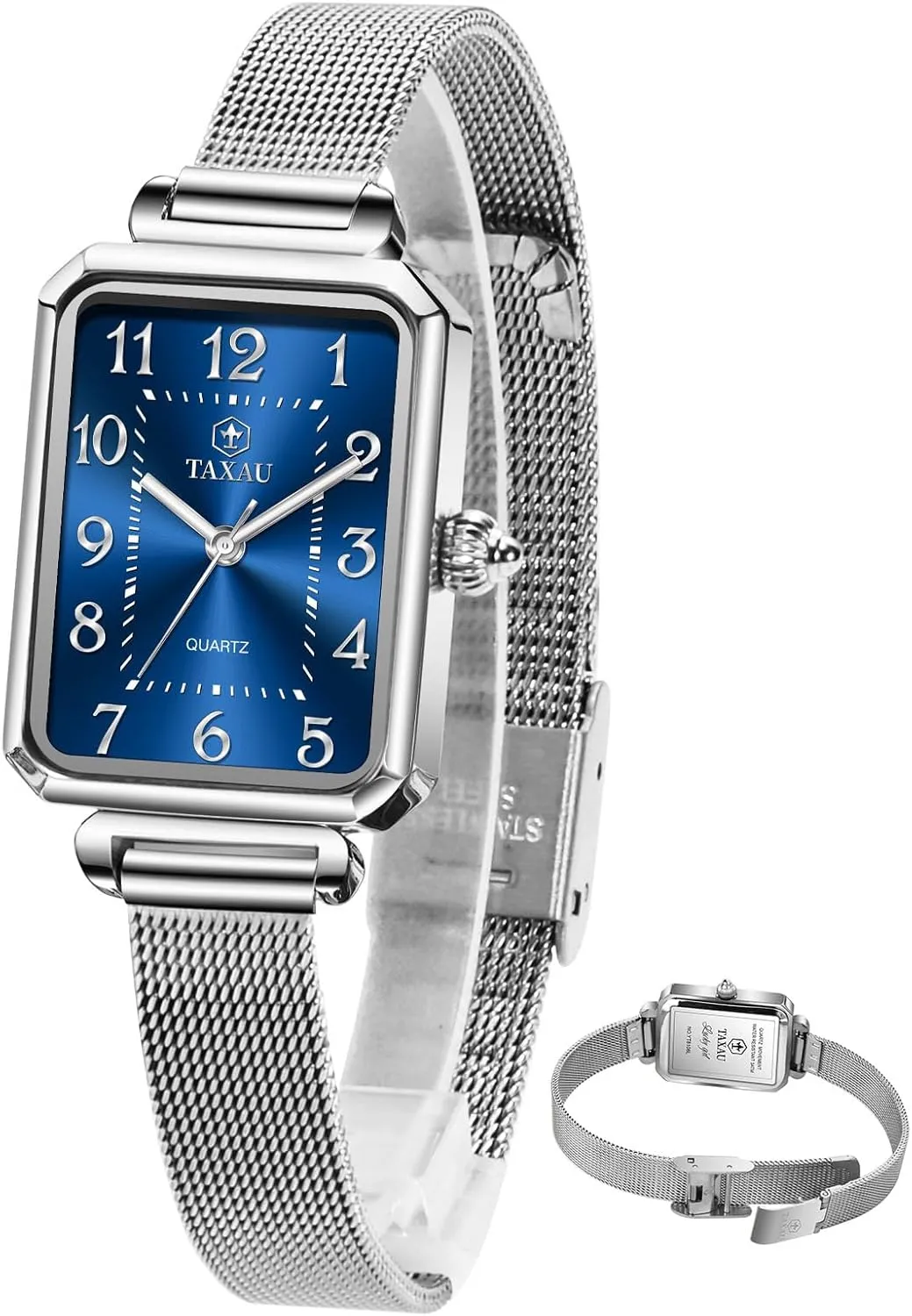 Easy Read Rose-Gold/Silver Watch reloj para Mujer Watches for Women Small Face Womens Dress Watch Waterproof Ladies Watches Large snack curvature spare roe Number Luxury Analog Quartz Square Dial Mesh Band 