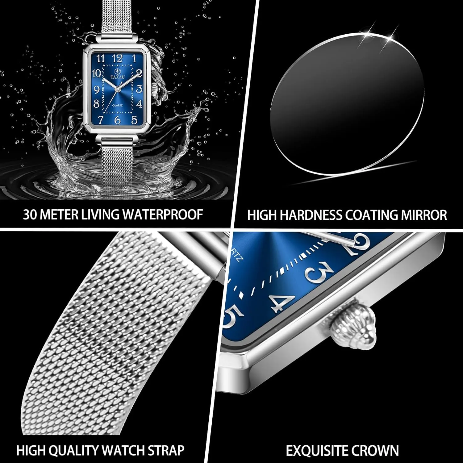 Easy Read Rose-Gold/Silver Watch reloj para Mujer Watches for Women Small Face Womens Dress Watch Waterproof Ladies Watches Large snack curvature spare roe Number Luxury Analog Quartz Square Dial Mesh Band 