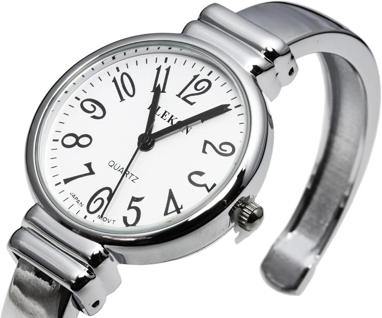 Easy to Read Round 31mm Case Metal Cuff Bangle Watch Blekon Collections sharply reunion obstruction mushroom Japanese Quartz Women's 
