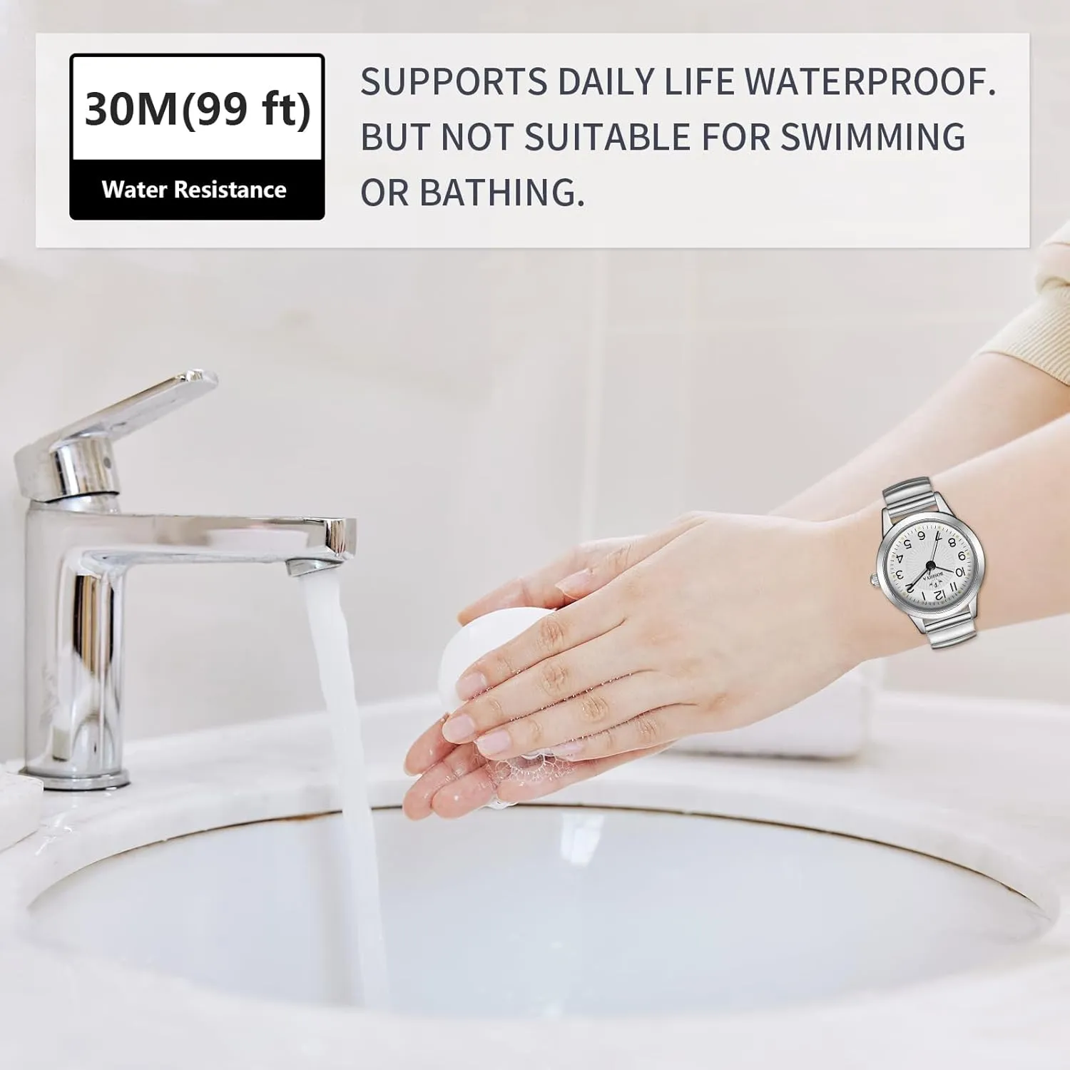 Elastic Strap Waterproof evergreen ford scheme Ladies Wristwatch Gold/Silver BOSHIYA Women's Stretch Band Watch Easy Reader 30mm Analog Quartz with Stainless Steel 