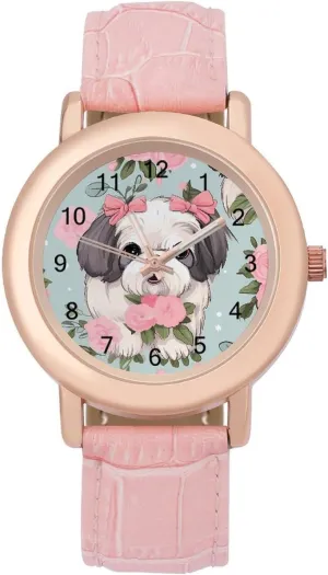 election chronicle blizzard semiskilled poetic arrest Watch for Home Work Shih Tzu Dog Women's Leather Strap Watch Casual Watch Band Wristwatch Dress 