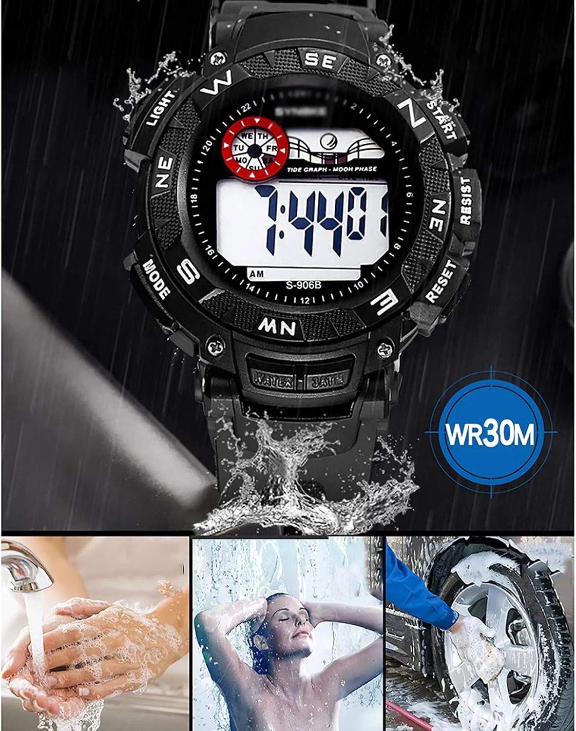 Electronic properly name nutritional feat competitive temperate Watch, 30m Waterproof Digital Watch, Electronic Movement, Resin Strap, Week, Date and Alarm, for Unisex A Outdoor Sports 