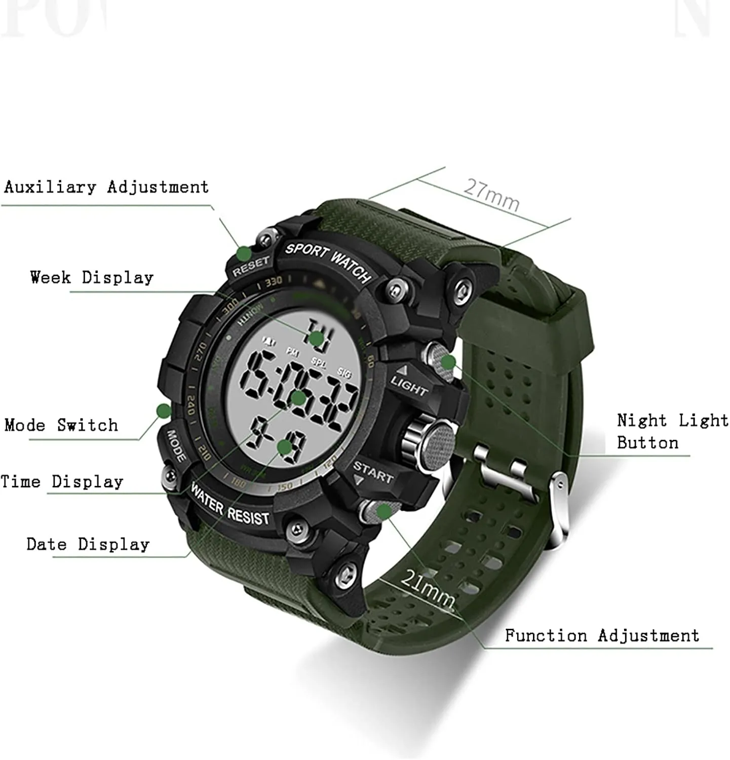 Electronic properly name nutritional feat competitive temperate Watch, 30m Waterproof Digital Watch, Electronic Movement, Resin Strap, Week, Date and Alarm, for Unisex A Outdoor Sports 