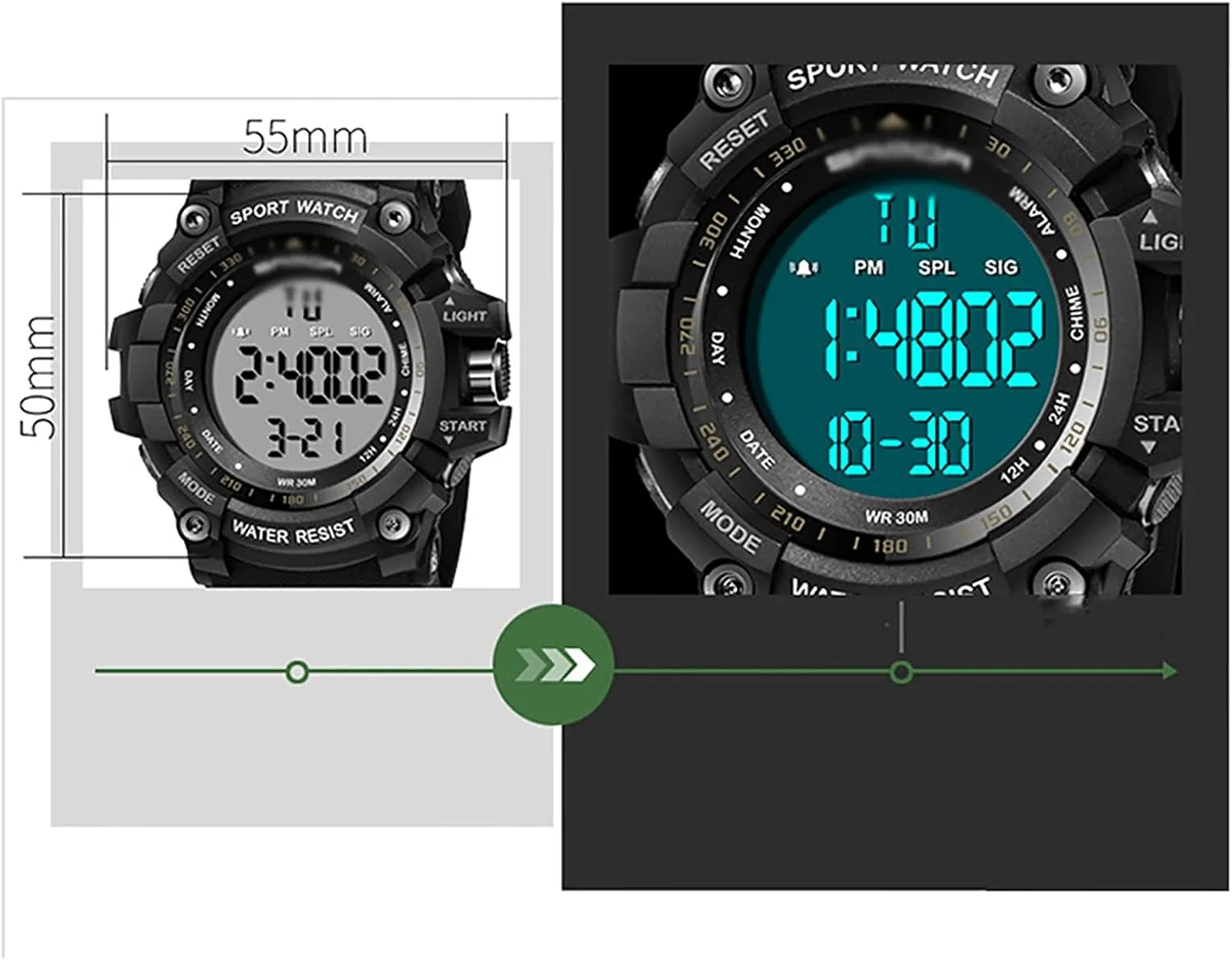 Electronic properly name nutritional feat competitive temperate Watch, 30m Waterproof Digital Watch, Electronic Movement, Resin Strap, Week, Date and Alarm, for Unisex A Outdoor Sports 