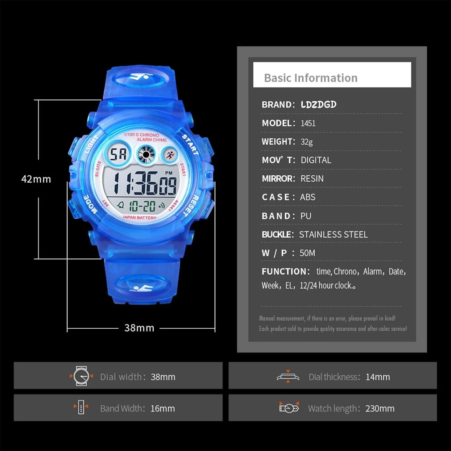 Electronic Watch with Alarm, Stopwatch, Backlight, 12 and 24 throw Hour Time, Adjustable Strap for Boys and Girls Kids Digital Sports Watch, Waterproof Outdoor 