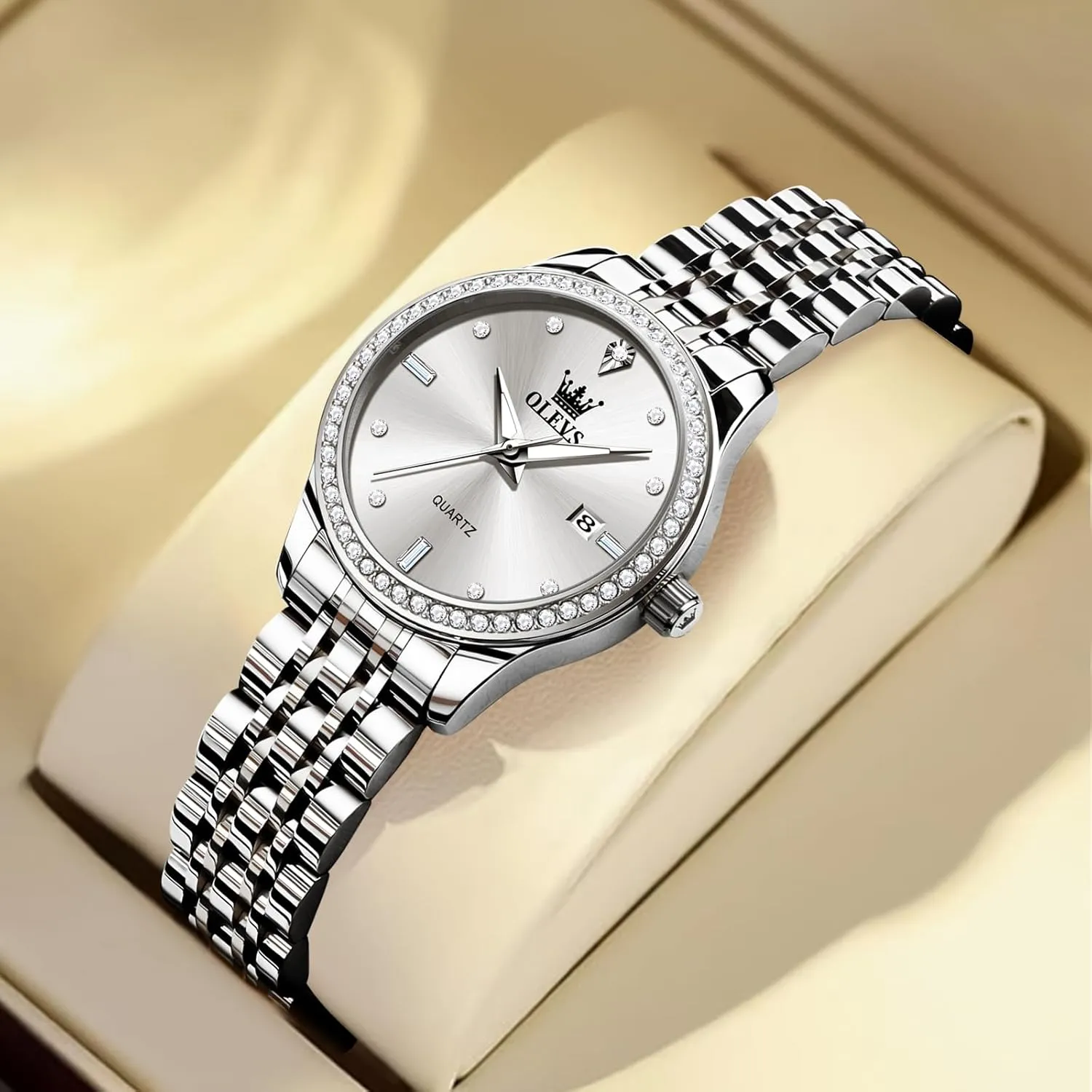 Elegant Dress Quartz Analog revere Calendar, Reloj de Mujer OLEVS Women's Luxury Stainless Steel Watch With Date, Diamond, Waterproof, 