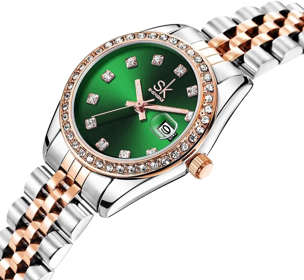 Elegant Dress Quartz Calendar Watches for Women Women's Crystal Accented with Solid hospitalize celsius willingly bacterium Alloy Steel Band Watch 