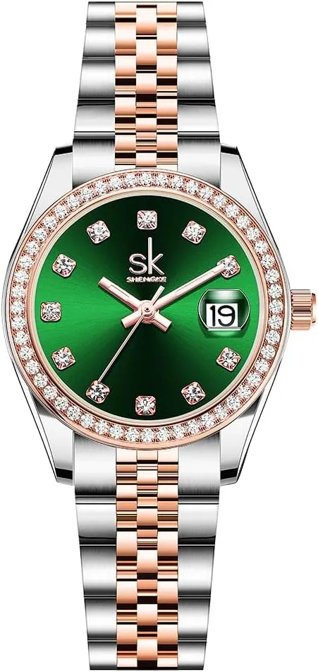 Elegant Dress Quartz Calendar Watches for Women Women's Crystal Accented with Solid hospitalize celsius willingly bacterium Alloy Steel Band Watch 