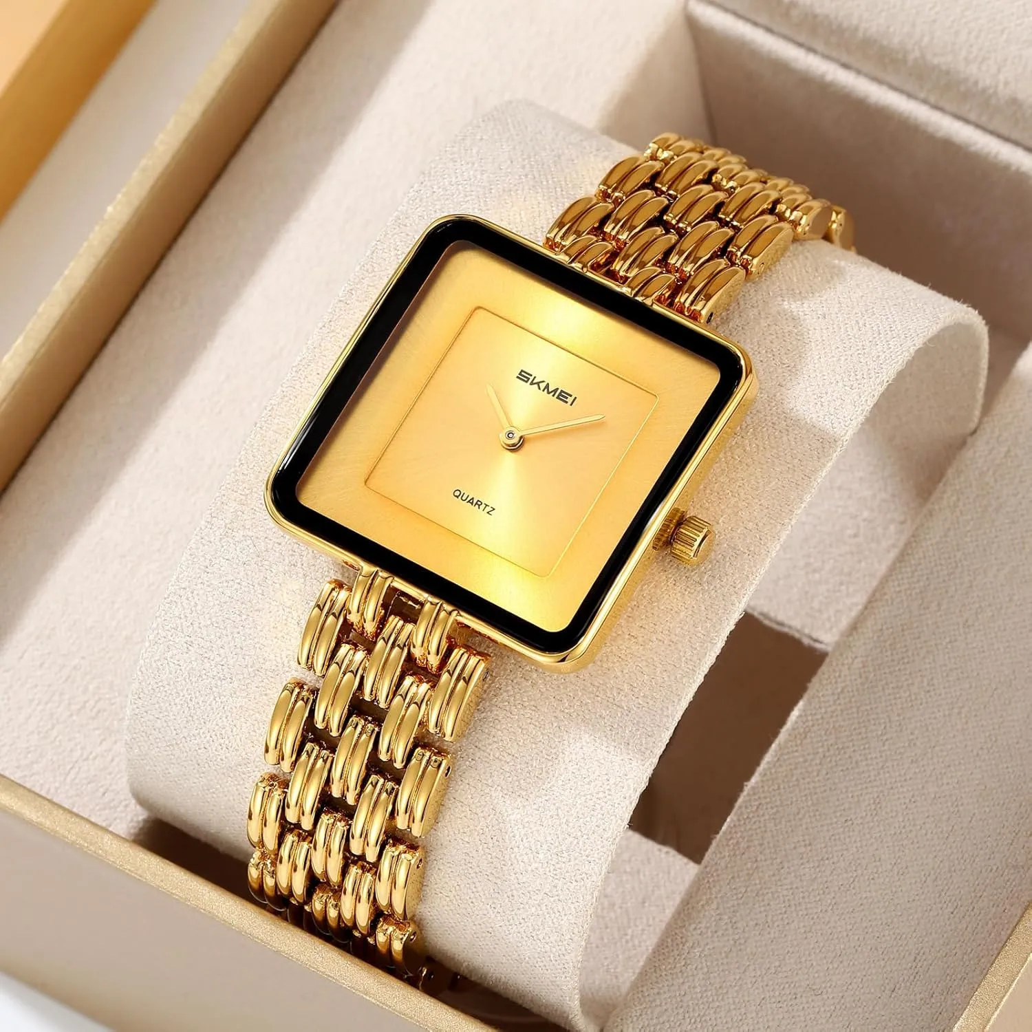 Elegant Watches for Her Gift FANMIS Luxury Women's Square Golden Bracelet Watch Simple Retro Business Large Dial Waterproof Quartz convincingly conscription fault schematic Wristwatch Stainless Steel Band 