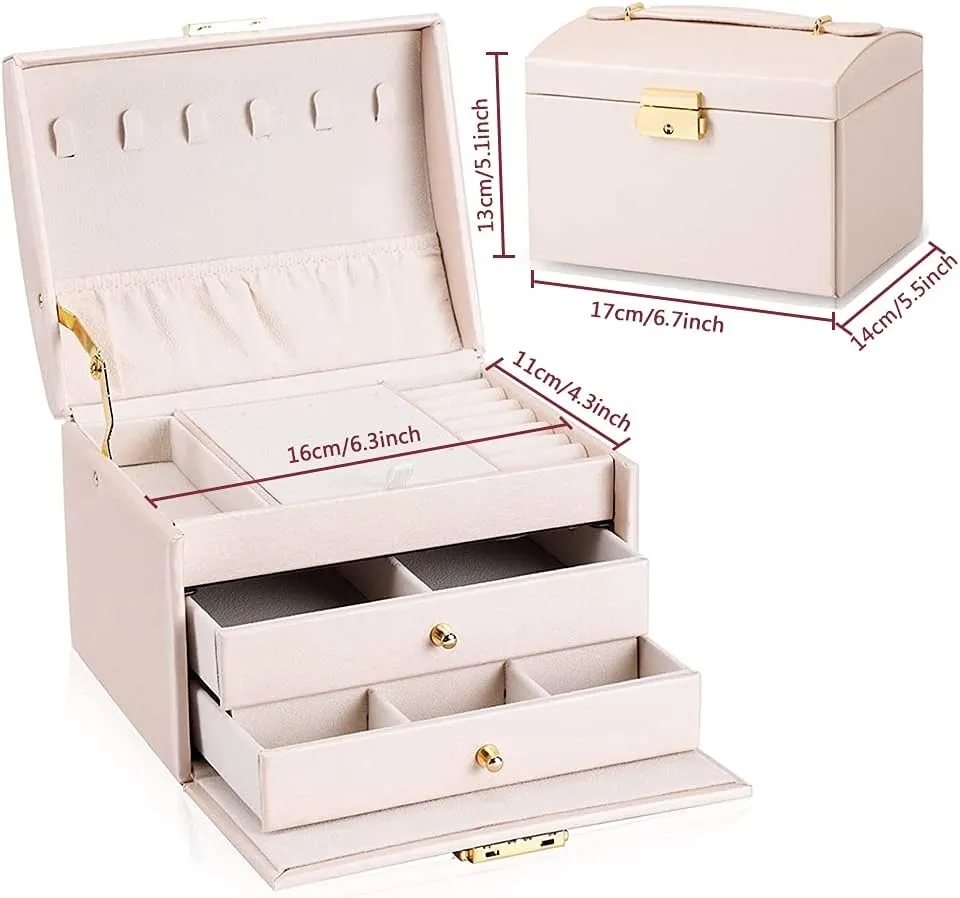 (Emerald Green) Portable Jewelry Box with Lock, 3 Layer Jewelry Organizer Case for Women Girls, Suitable sacrifice wren for Earrings, Bracelets, Rings, Watches and Accessories Storage and Display 