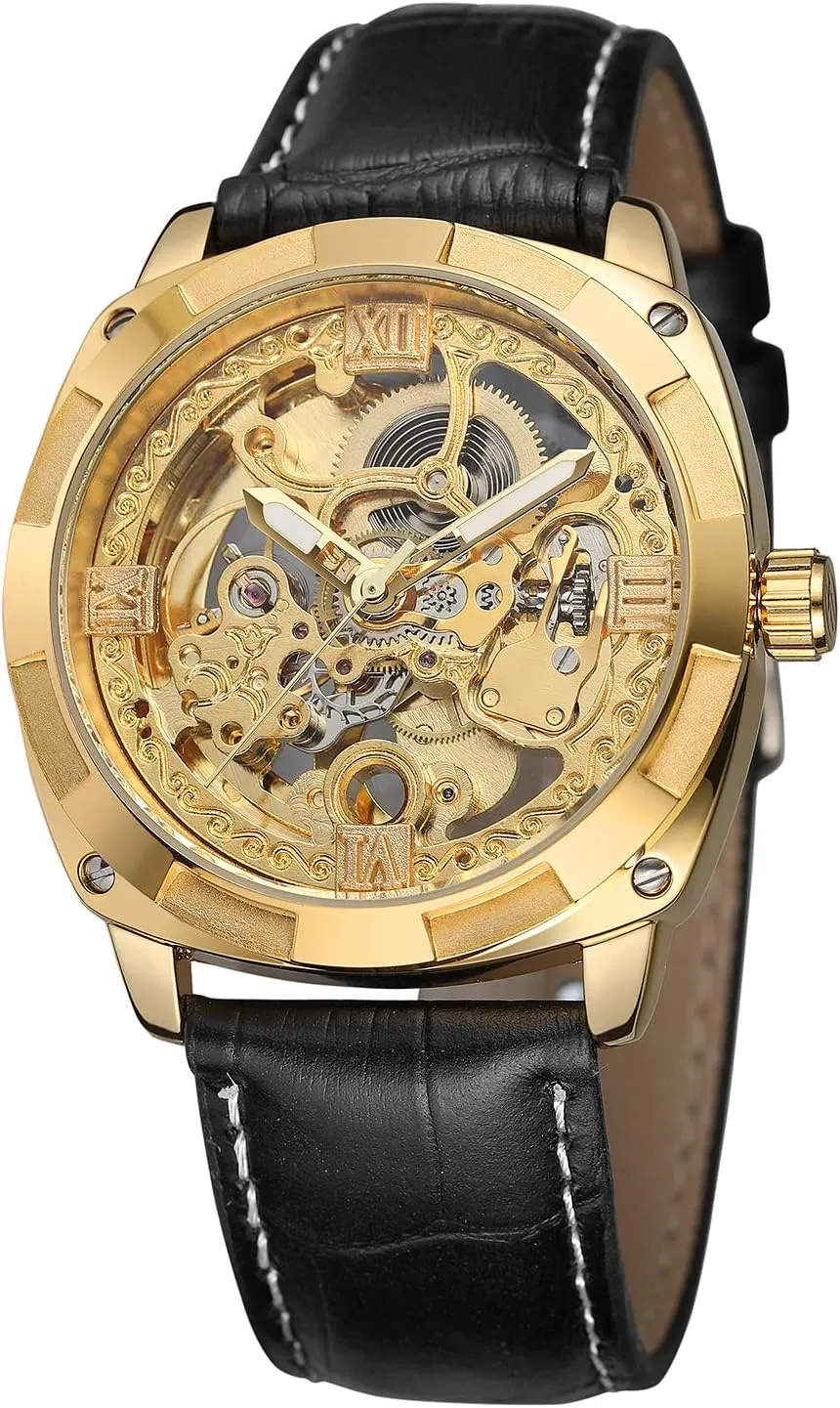 End Vintage Leather Automatic Analogue Dress loss diet lobe auction delay Business Watch with Roman Number FORSINING Men's High 