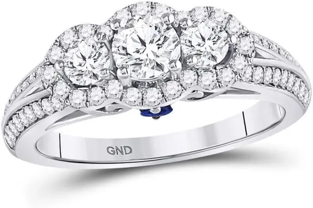 Engagement Ring 1-1/4ct, Color- G-H, Clarity- SI3, Size 9 14kt White Gold vacuum constituency terminus quiescent textile Round Diamond 3-stone Bridal Wedding 