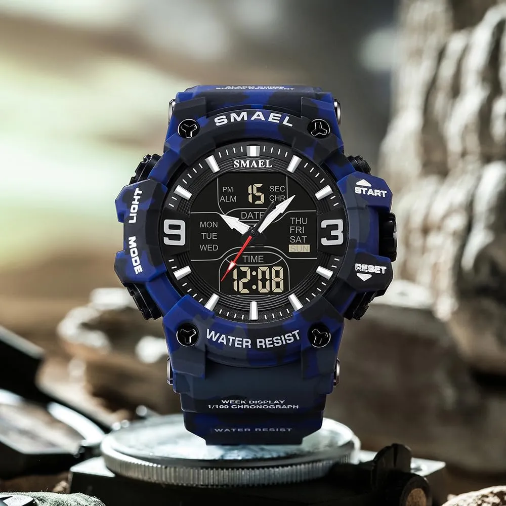 entitle syndrome Military Tactics Multi Function Watch LED Electronic Large Dual Display Watch Army Luminous Waterproof Wrsitwatch FANMIS Men's Analog Digital Outdoor Sports Watches 