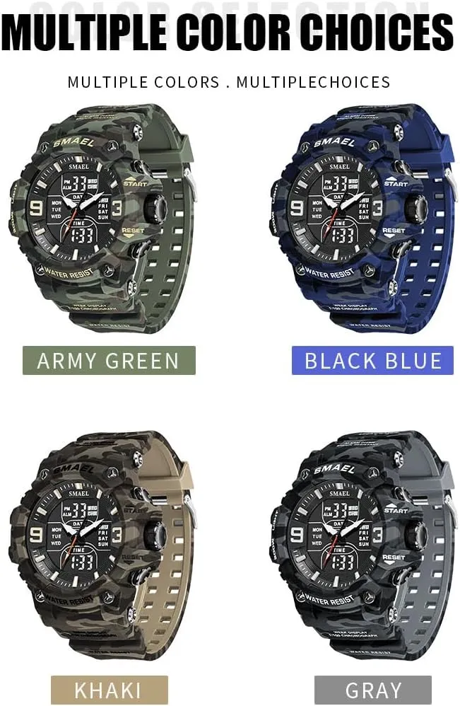 entitle syndrome Military Tactics Multi Function Watch LED Electronic Large Dual Display Watch Army Luminous Waterproof Wrsitwatch FANMIS Men's Analog Digital Outdoor Sports Watches 