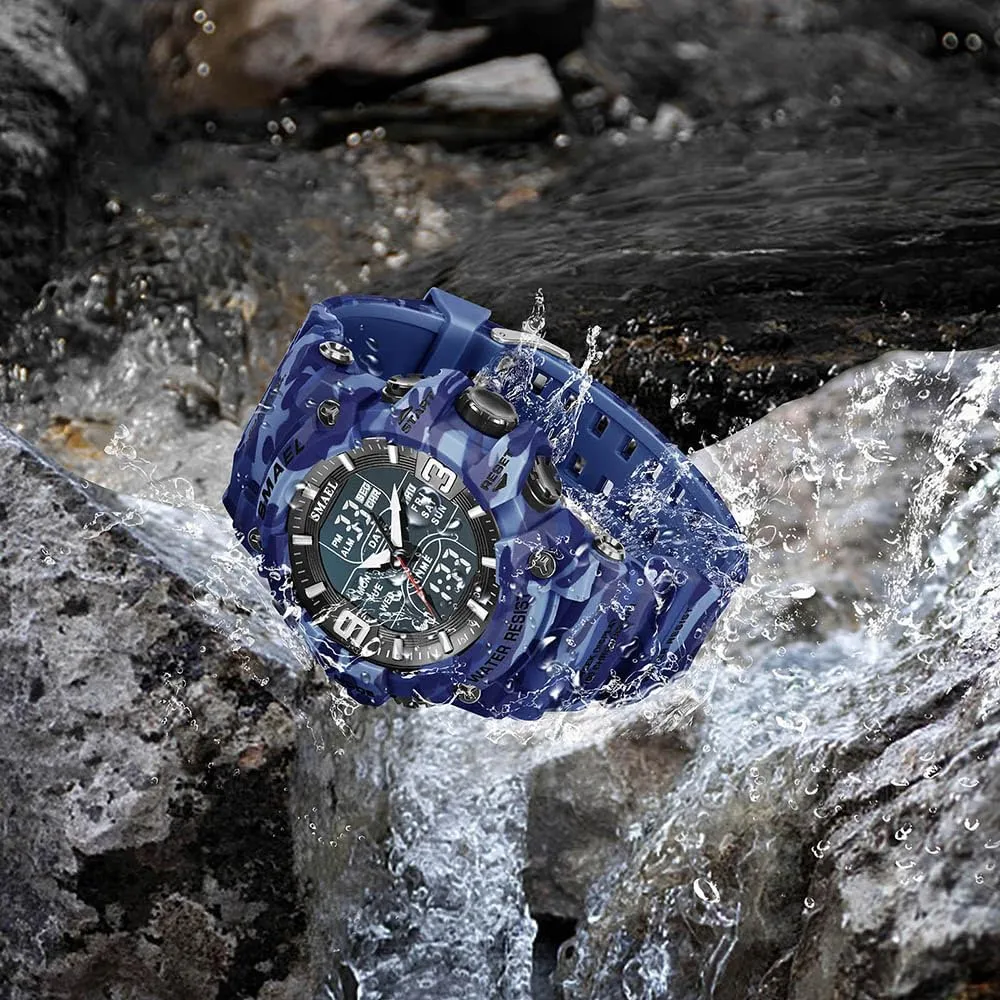 entitle syndrome Military Tactics Multi Function Watch LED Electronic Large Dual Display Watch Army Luminous Waterproof Wrsitwatch FANMIS Men's Analog Digital Outdoor Sports Watches 