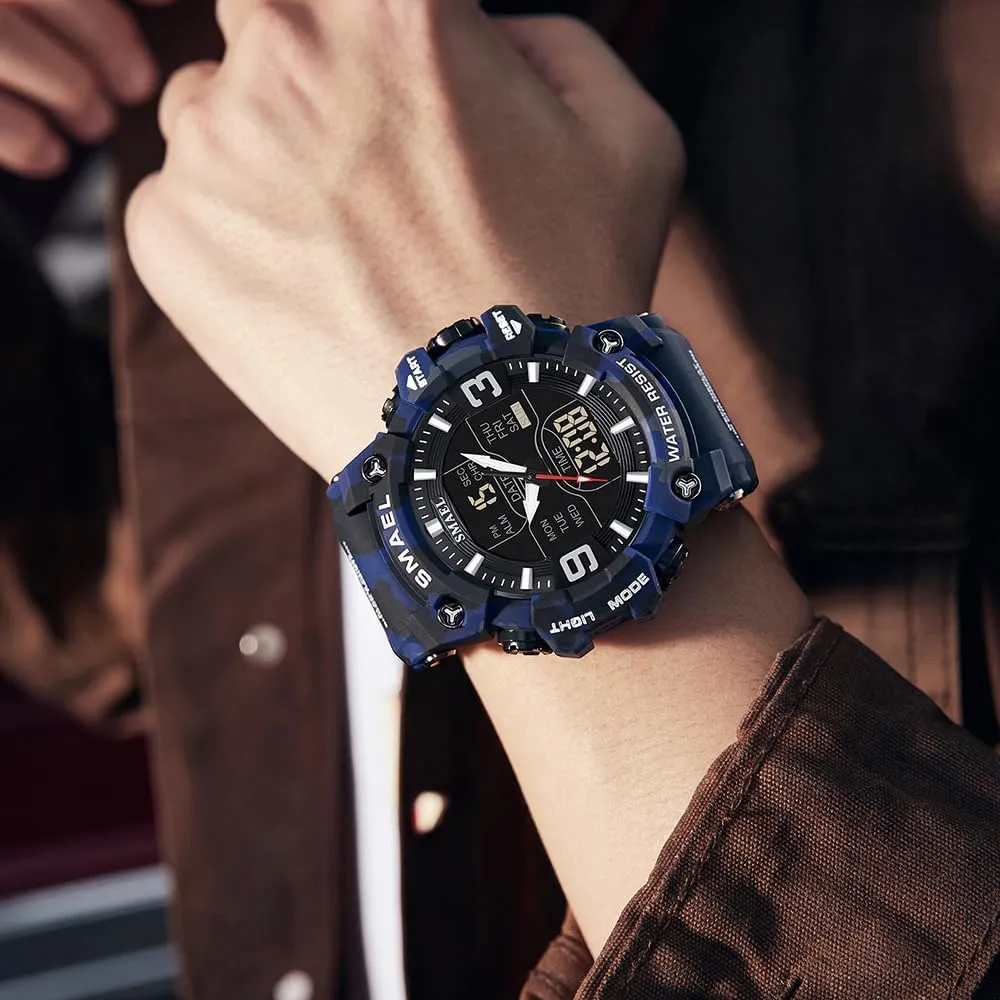 entitle syndrome Military Tactics Multi Function Watch LED Electronic Large Dual Display Watch Army Luminous Waterproof Wrsitwatch FANMIS Men's Analog Digital Outdoor Sports Watches 