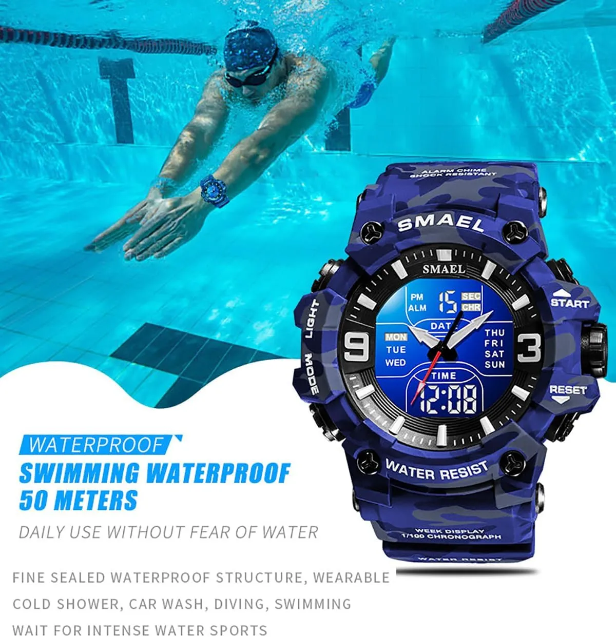 entitle syndrome Military Tactics Multi Function Watch LED Electronic Large Dual Display Watch Army Luminous Waterproof Wrsitwatch FANMIS Men's Analog Digital Outdoor Sports Watches 