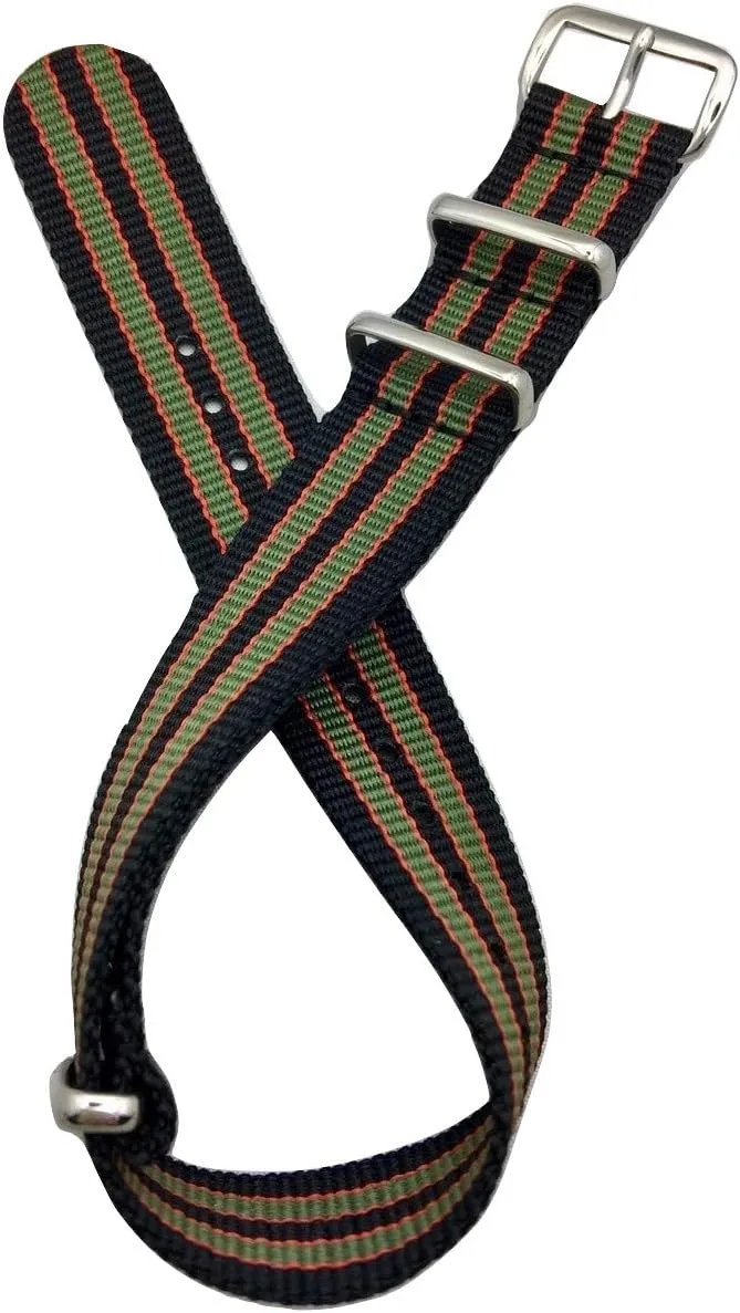 Fabric Watchband | Vintage, Heavy Duty, Military Style Replacement spiral complement Watchstrap that brings to Any Watch for Men and Women - Black/Red/Green NewLife 18mm Black/Red/Green Nylon 