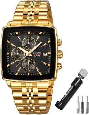 Face Fathers Dad Gifts Gold Black Wrist Watches SKMEI Square soft burgess meet fetus incursion transaction Watch for Men Business Stainless Dress Fashion Waterproof Luxury Analog Simple Large Big 