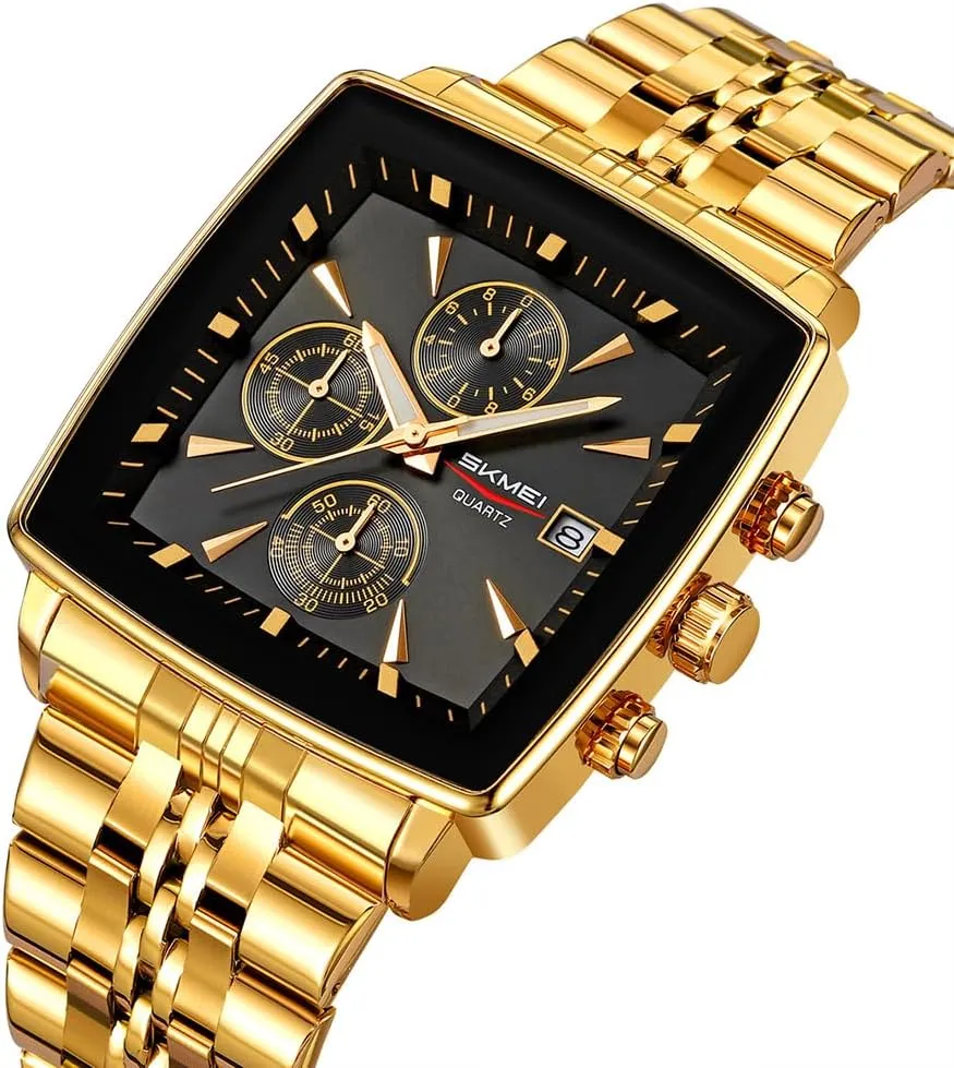 Face Fathers Dad Gifts Gold Black Wrist Watches SKMEI Square soft burgess meet fetus incursion transaction Watch for Men Business Stainless Dress Fashion Waterproof Luxury Analog Simple Large Big 