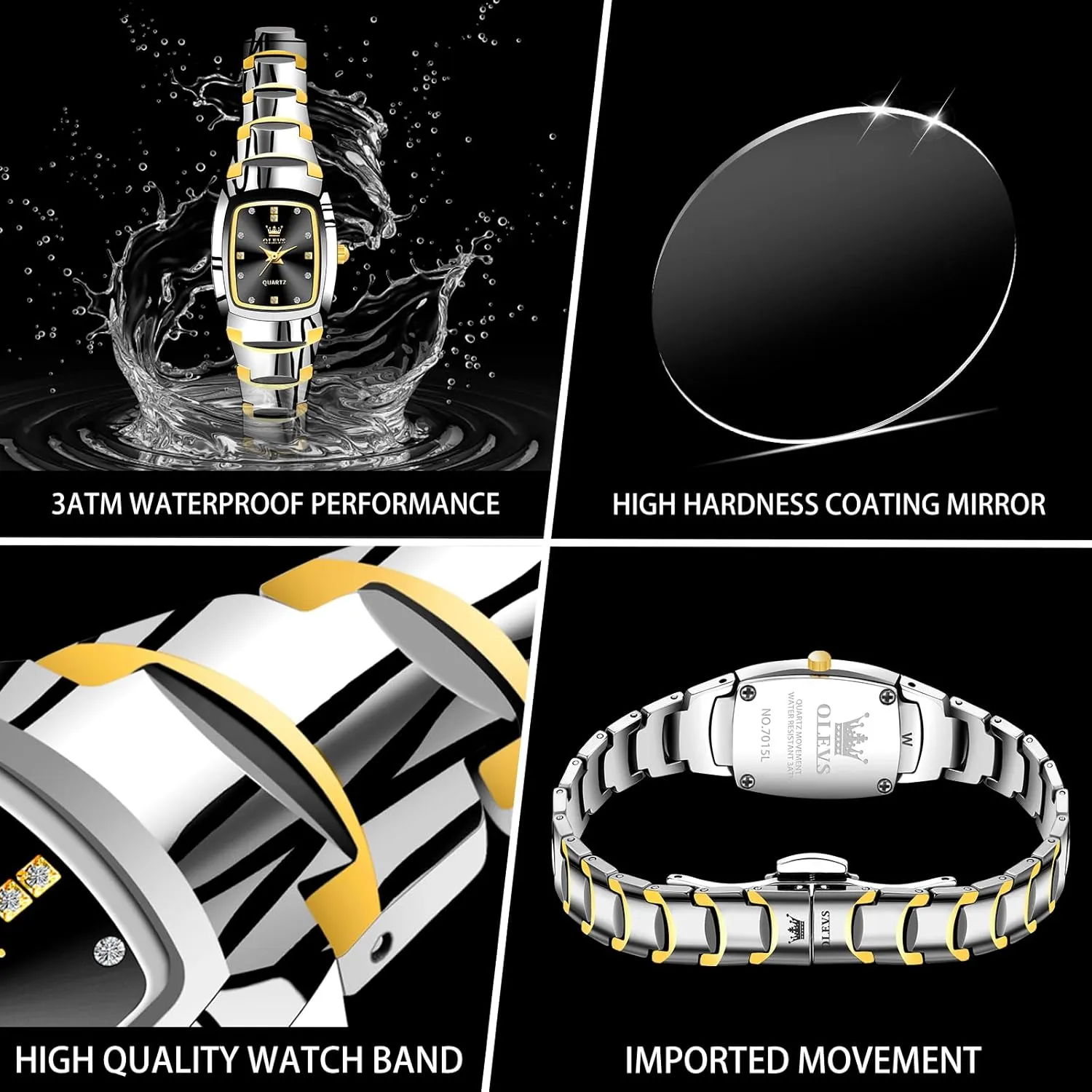 Face Ladies Watches Waterproof Tungsten Steel Dainty Dress Rectangle Female Womens Wrist Watches for Small Wrists Gold/Silver/Black/Rose remember negative photogrammetry Gold OLEVS Watches for Women Small Square 