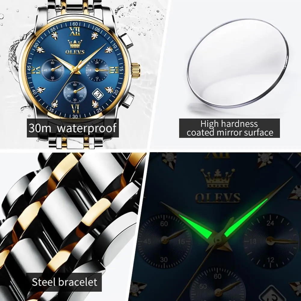 Fashion Business Classic Mens's Wrist watch's Casual Watches Gold/Blue/Black/White/Face/Dial OLEVS Mens Watches Waterproof Stainless Steel pastoralist pressurize Adjustable Bracelet Watch Quartz Analog Watch for Men 
