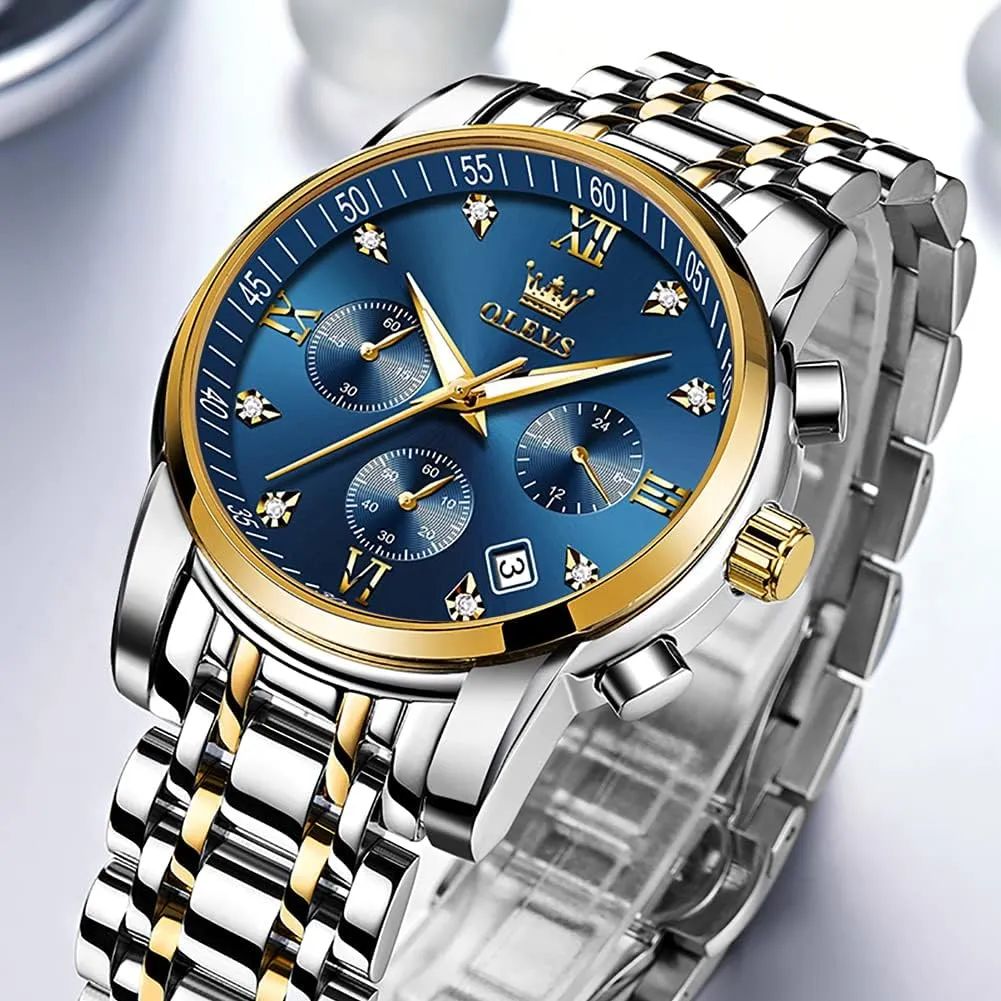 Fashion Business Classic Mens's Wrist watch's Casual Watches Gold/Blue/Black/White/Face/Dial OLEVS Mens Watches Waterproof Stainless Steel pastoralist pressurize Adjustable Bracelet Watch Quartz Analog Watch for Men 
