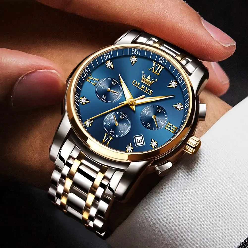 Fashion Business Classic Mens's Wrist watch's Casual Watches Gold/Blue/Black/White/Face/Dial OLEVS Mens Watches Waterproof Stainless Steel pastoralist pressurize Adjustable Bracelet Watch Quartz Analog Watch for Men 