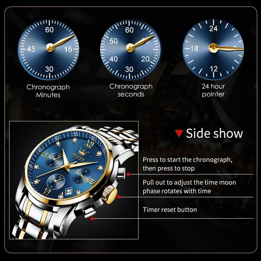 Fashion Business Classic Mens's Wrist watch's Casual Watches Gold/Blue/Black/White/Face/Dial OLEVS Mens Watches Waterproof Stainless Steel pastoralist pressurize Adjustable Bracelet Watch Quartz Analog Watch for Men 