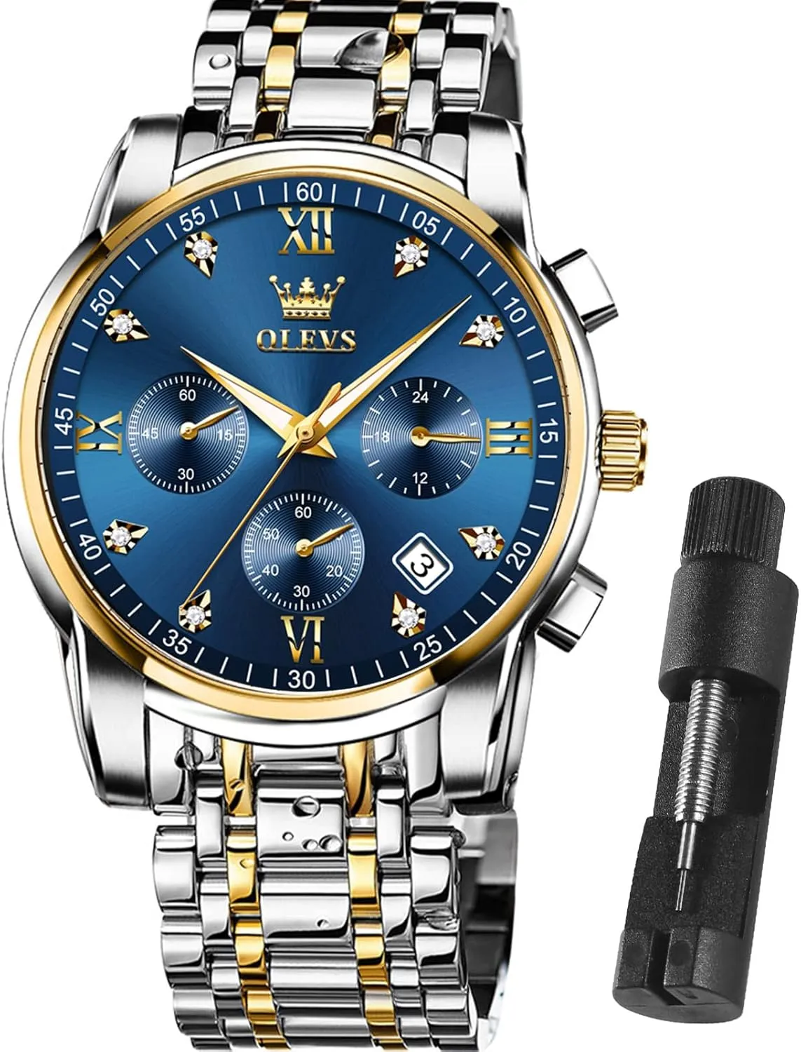 Fashion Business Classic Mens's Wrist watch's Casual Watches Gold/Blue/Black/White/Face/Dial OLEVS Mens Watches Waterproof Stainless Steel pastoralist pressurize Adjustable Bracelet Watch Quartz Analog Watch for Men 