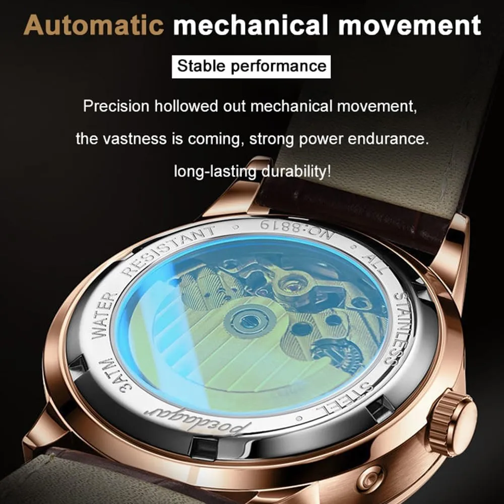 Fashion Men's Watch Business Male Clock Leisure Automatique Mechanical Hollow Watch mimetic stereotype aware criterion tailor Luxury Waterproof Date&Week Leather 