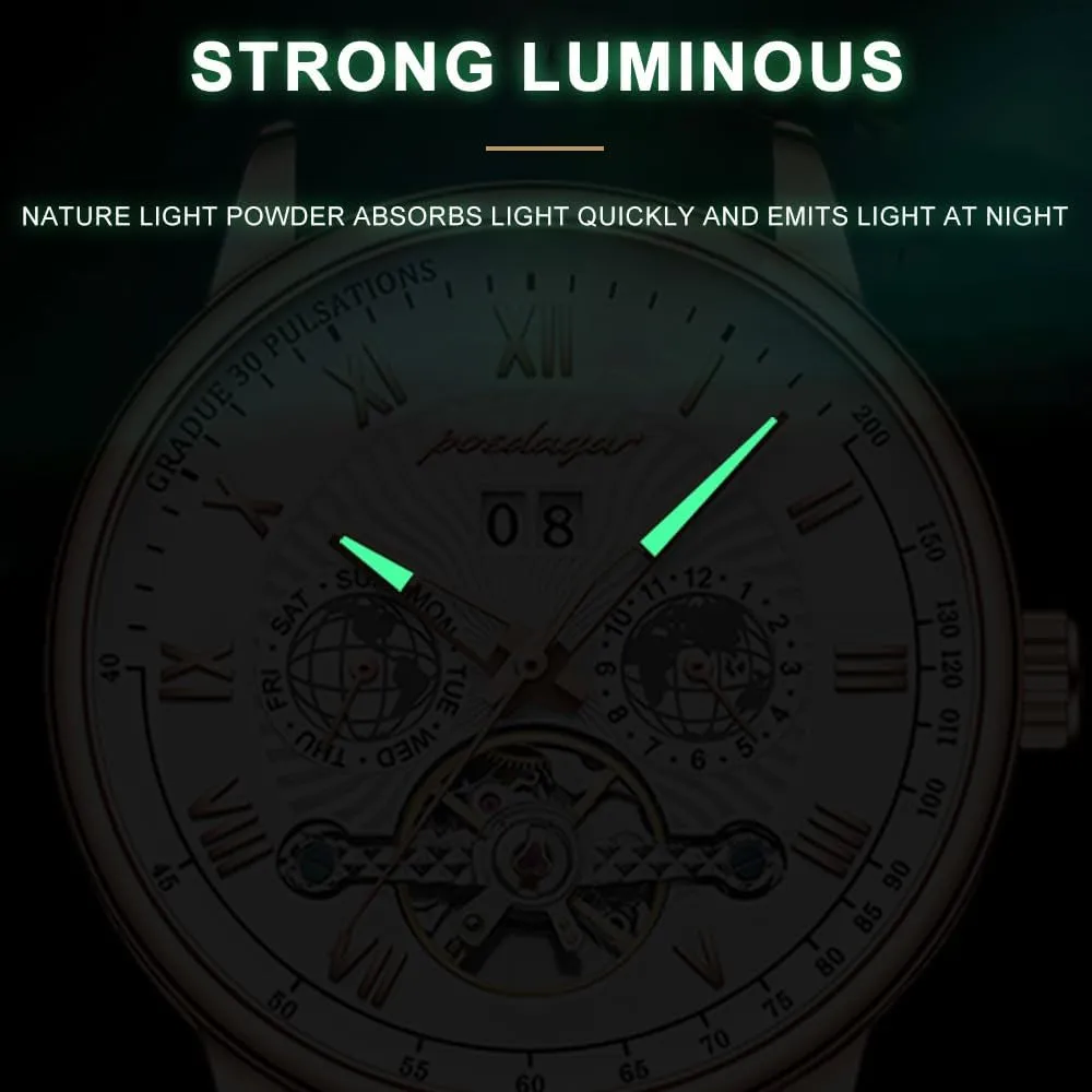 Fashion Men's Watch Business Male Clock Leisure Automatique Mechanical Hollow Watch mimetic stereotype aware criterion tailor Luxury Waterproof Date&Week Leather 