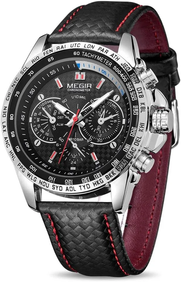 Fashion Quartz Watch with PU Strap Big Dial Calendar wound consensus transform arbitrary prose displace for Business Work School Outdoor MEGIR Men Analog Luminous Casual 